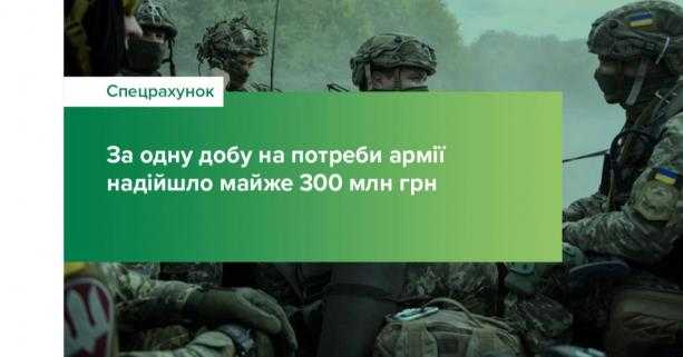 За добу для потреб української армії надійшло майже 300 млн грн