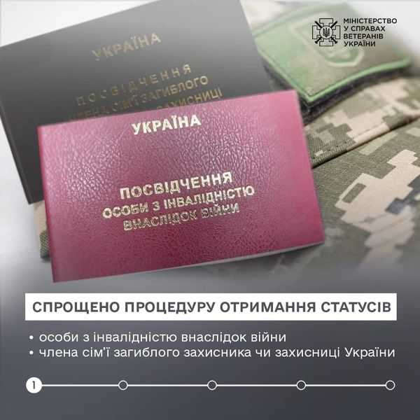 Спрощено отримання статусу особи з інвалідністю внаслідок війни та члена сім'ї загтблого Захисника